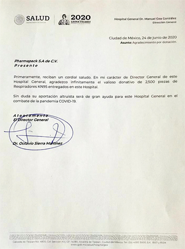 Donación de 2500 mascarillas KN95 al Hospital General Dr. Manuel Gea  González | PharmaPack